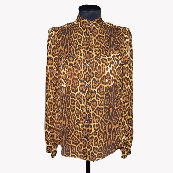 BCBGMaxAzria 100% Silk Anderson Leopard Print Semi Sheer Blouse Sz XS - Picture 2 of 7
